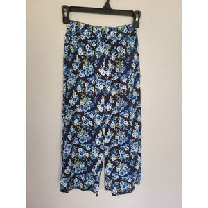 btween Girls Navy Blue Floral Rose Print Wide Leg Elastic Waist Pants 6X #10